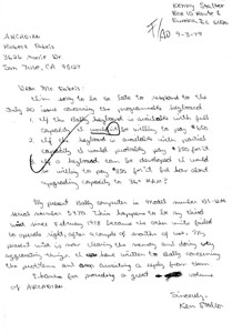 Ken Stalter Letter (September 3, 1979)